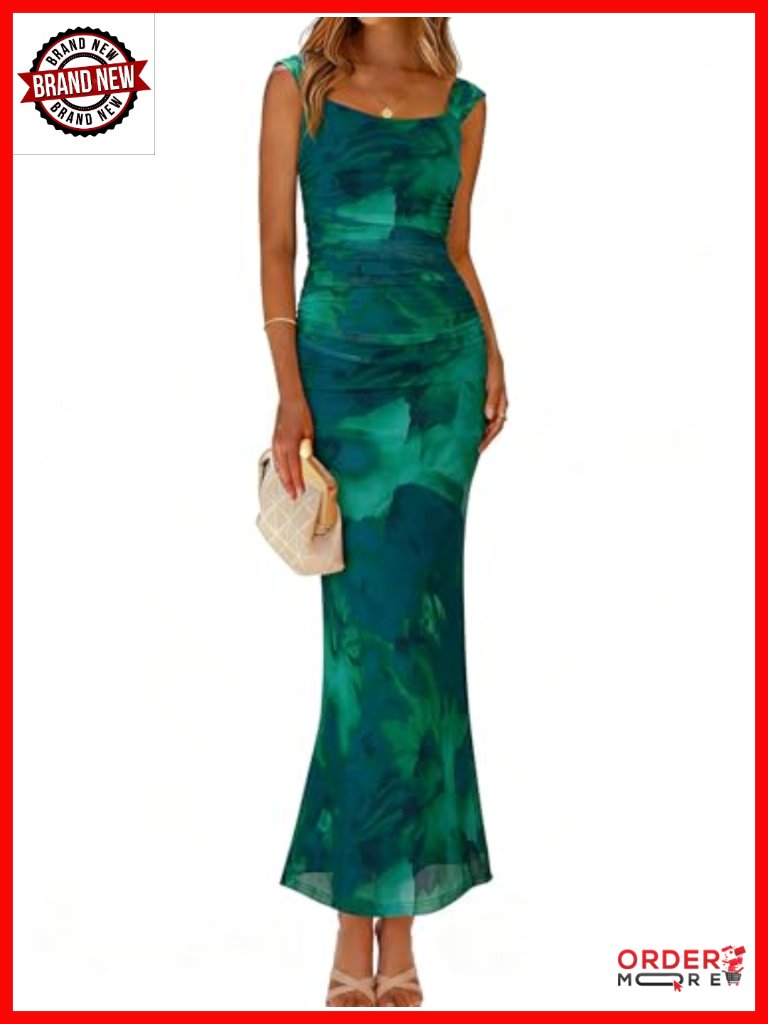 Sleeveless Bodycon Maxi Dress With Ruched Waist And Back Slit